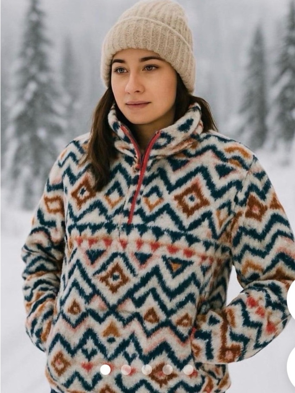 Eddie Bauer Geometric Sherpa Jacket - Teal, Brown & Cream Size L